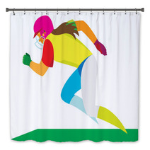 A Girl Is Softball Player Running Fast On The Playing Field Bath Decor 129889224
