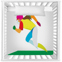 A Girl Is Softball Player Running Fast On The Playing Field Nursery Decor 129889224
