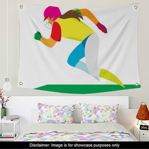 A Girl Is Softball Player Running Fast On The Playing Field Wall Art 129889224