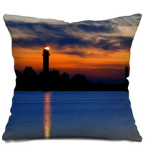 A Lighthouse Shining At Late Evening. Riga, Latvia Pillows 51595022