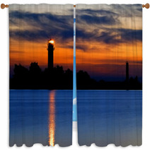 A Lighthouse Shining At Late Evening. Riga, Latvia Window Curtains 51595022