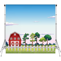 A Red Barnhouse Inside The Fence Backdrops 53733709