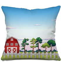 A Red Barnhouse Inside The Fence Pillows 53733709
