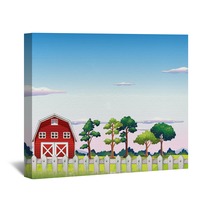 A Red Barnhouse Inside The Fence Wall Art 53733709