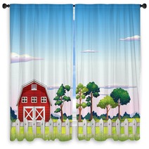 A Red Barnhouse Inside The Fence Window Curtains 53733709