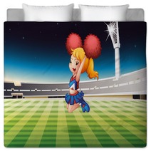 A Soccer Field With An Energetic Cheerdancer Bedding 52562990