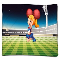 A Soccer Field With An Energetic Cheerdancer Blankets 52562990