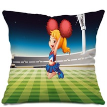 A Soccer Field With An Energetic Cheerdancer Pillows 52562990