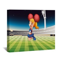 A Soccer Field With An Energetic Cheerdancer Wall Art 52562990