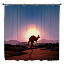 A Sunset At The Desert With A Kangaroo Bath Decor 50593591