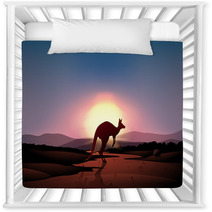 A Sunset At The Desert With A Kangaroo Nursery Decor 50593591