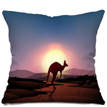 A Sunset At The Desert With A Kangaroo Pillows 50593591