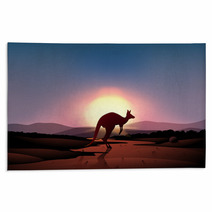 A Sunset At The Desert With A Kangaroo Rugs 50593591