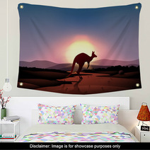 A Sunset At The Desert With A Kangaroo Wall Art 50593591