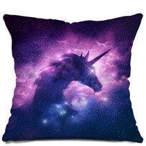 A Unicorn Silhouette In A Galaxy Nebula Cloud Raster Illustration Pillows 194283527