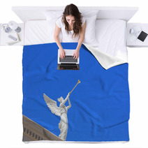 A White Statue Of A Winged Troubadour Blankets 42461366