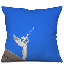 A White Statue Of A Winged Troubadour Pillows 42461366
