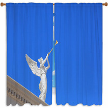 A White Statue Of A Winged Troubadour Window Curtains 42461366
