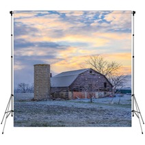 Abandoned Barn During A Snow Storm And Sunset Backdrops 244531284