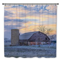 Abandoned Barn During A Snow Storm And Sunset Bath Decor 244531284