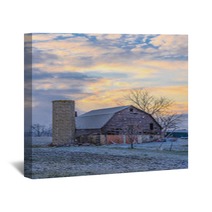 Abandoned Barn During A Snow Storm And Sunset Wall Art 244531284