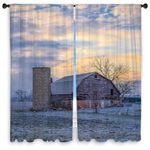 Abandoned Barn During A Snow Storm And Sunset Window Curtains 244531284