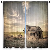 Abandoned Homestead On Prairie Window Curtains 97199189