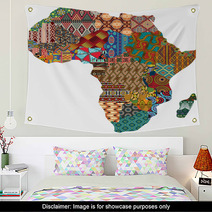 Abstract Africa Patchwork Traditional Fabric Pattern Vector Map Wall Art 207943438