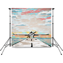 Abstract Airplane On Runway Drawing Backdrops 173699554