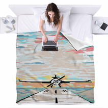 Abstract Airplane On Runway Drawing Blankets 173699554