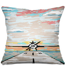 Abstract Airplane On Runway Drawing Pillows 173699554