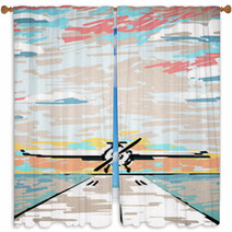 Abstract Airplane On Runway Drawing Window Curtains 173699554