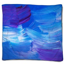 Abstract Art Oil Painting Background Violet Blue White Brush Strokes On Paper Multicolored Contemporary Artwork Blankets 308706278