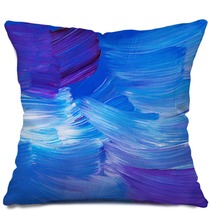 Abstract Art Oil Painting Background Violet Blue White Brush Strokes On Paper Multicolored Contemporary Artwork Pillows 308706278