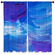 Abstract Art Oil Painting Background Violet Blue White Brush Strokes On Paper Multicolored Contemporary Artwork Window Curtains 308706278
