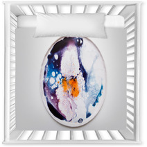 Abstract Artistic Image Of Colorful Splash Similar To Explosion On Round Plate Watercolor Plumps Of Bright Orange Deep Violet And Blue Colors On White Background Nursery Decor 168859541