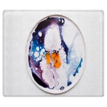 Abstract Artistic Image Of Colorful Splash Similar To Explosion On Round Plate Watercolor Plumps Of Bright Orange Deep Violet And Blue Colors On White Background Rugs 168859541