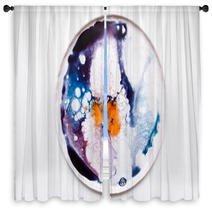 Abstract Artistic Image Of Colorful Splash Similar To Explosion On Round Plate Watercolor Plumps Of Bright Orange Deep Violet And Blue Colors On White Background Window Curtains 168859541