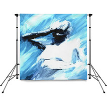 Abstract Artistic Oil Painting Of A Woman Holding Her Head In Blue And White Colors Backdrops 211973412