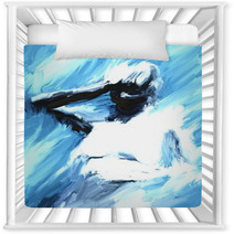 Abstract Artistic Oil Painting Of A Woman Holding Her Head In Blue And White Colors Nursery Decor 211973412