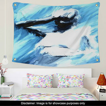 Abstract Artistic Oil Painting Of A Woman Holding Her Head In Blue And White Colors Wall Art 211973412
