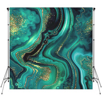 Abstract Background Fashion Fake Stone Texture Malachite Emerald Green Agate Or Marble Slab With Gold Glitter Veins Wavy Lines Painted Artificial Marbled Surface Artistic Marbling Illustration Backdrops 279023754