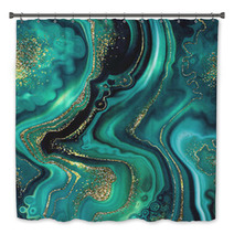 Abstract Background Fashion Fake Stone Texture Malachite Emerald Green Agate Or Marble Slab With Gold Glitter Veins Wavy Lines Painted Artificial Marbled Surface Artistic Marbling Illustration Bath Decor 279023754