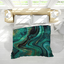 Abstract Background Fashion Fake Stone Texture Malachite Emerald Green Agate Or Marble Slab With Gold Glitter Veins Wavy Lines Painted Artificial Marbled Surface Artistic Marbling Illustration Bedding 279023754