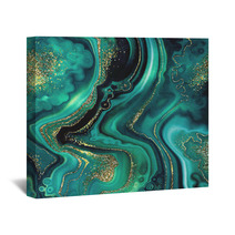 Abstract Background Fashion Fake Stone Texture Malachite Emerald Green Agate Or Marble Slab With Gold Glitter Veins Wavy Lines Painted Artificial Marbled Surface Artistic Marbling Illustration Wall Art 279023754