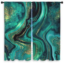 Abstract Background Fashion Fake Stone Texture Malachite Emerald Green Agate Or Marble Slab With Gold Glitter Veins Wavy Lines Painted Artificial Marbled Surface Artistic Marbling Illustration Window Curtains 279023754