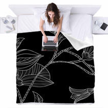 Abstract Background With Flowers In Black And White Style Blankets 69306456