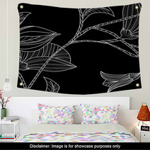 Abstract Background With Flowers In Black And White Style Wall Art 69306456
