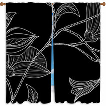 Abstract Background With Flowers In Black And White Style Window Curtains 69306456