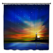 Abstract Background With Silhouette Of Lighthouse Bath Decor 60015734